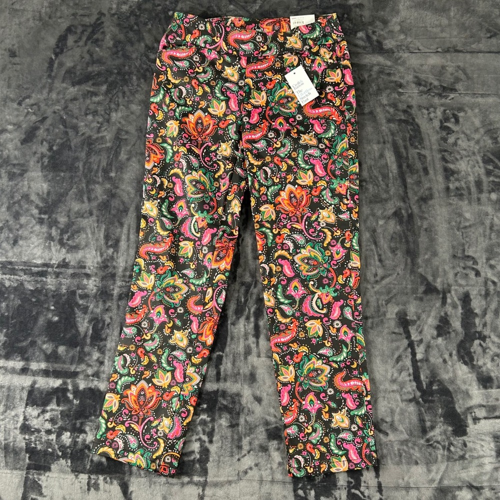 Croft & Barrow Effortless Stretch Pant Women 8 Regular Black Paisley